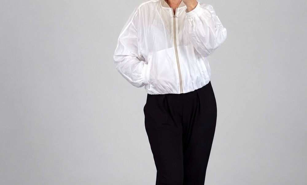 Athleta White Lightweight Cropped Bomber Jacket Full Zip Women’s M
